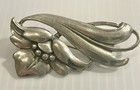 Vtg Art Nouveau Fine  Pewter Flower Brooch Pin Victorian Style 925