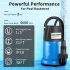 Foting 1hp 4600gph Submersible Sump Pump For Pool Basement