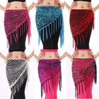 Belly Dance Hip Scarf Skirt Triangle Shawl Sequins Hollow Out Fish Net Dancewear