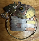 Tri Metal Cat Pendant Brass Silver Copper Sleeping Kitty Brooch Valentines Day