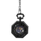 Mens Hallow Octagon Shape Mechanical Steampunk Skeleton Pocket Watch With Chain