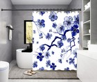 Blossom Shower Curtain Elegant Minimalistic Indigo Blue   70x72 