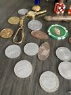 Vintage Junk Drawer Lot Tokens Dice Split Shot Car Pendant Casino Chip Metals