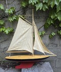 Vintage Wooden Pond Yacht Model Sailboat 26 x23 x5 