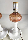 Vintage Pair Of 2 Hobnail Milk Glass W cranberry Globe Accent Lamp
