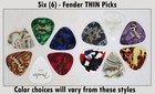 6  six  - Fender Thin  351 Classic Picks - Assorted Colors - Free Shipping