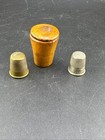 Vintage Sterling Silver Thimble   Handmade Wooden Holder    