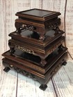 Set Of 3 Exquisite Chinese Antique Wood Pure Handmade Carving Square Base 9 7 5   
