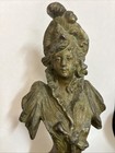 Antique French Art Nouveau Lady Bust Statue Sculpture    fauvette    Spelter