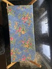 Vtg Knitting Sewing Caddy Basket Yarn Bag Folding Wood Frame Floral Flowers Read