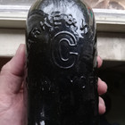 1860 Crude Clarke   White New York Pint Blackglass Saratoga Mineral Water Bottle