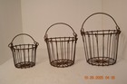 Three Vintage Country Farmhouse Graduated Metal Wire Egg Baskets