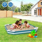 Outdoor Wooden Sandbox W  Animal Patterns Seats Backyard Bottomless Sandpit
