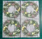 Two Single Cocktail Napkins For Decoupage Spring Summer Flowers Floral Wreath