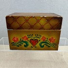 Vintage Metal Toleware Recipe Box Floral Heart Filled W  Handwritten Recipes