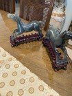 Matching Pair Antique Chinese Jade Hand Carved Horses W  Stands - Ornate   Large