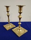 Set Of 2 Square Base Brass Candlestick Holders Vintage Antique 9  Tall Pair
