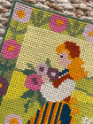 Scandinavian  Cross Stitch  Swedish Girl With Goats Scene  Embroidery Vtg