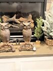 Antique Owl Fireplace Andiron Pair Antique Rare Cast Iron W plastic Eyes