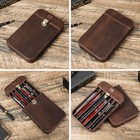 Cowhide Pencil Handmade Travel Office Lock Removable Drawer Pen Storage Case
