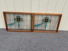 67906 Pair  Of Vintage Stained Glass Windows With Floral Design