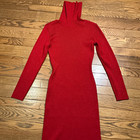 Nina Leonard Red Solid Knit Stretch Turtleneck Long Sleeve Midi Sweater Dress S
