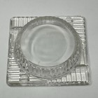 Vintage Clear Pressed Glass Ashtray Square Ribbed Design Mid Century Modern Mcm