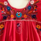 Vintage Mexican Red Embroidered Mini Dress Huipil Handmade Xs Floral