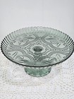 Amici Home Green Flower Footed Glass Cake Stand Round Vintage Style 10    D X 4    H