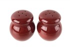 Tiny Burgundy Red Ceramic Salt Pepper Shaker Set With Rubber Stoppers