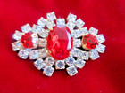 Gorgeous Czech Vintage Glass Rhinestone Button    Crystal Clear   Ruby Red