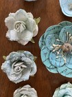 Handmade Paper Flower Embellishments Blue White Green Scrapbooking Lot