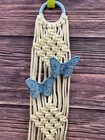 1970s Mid Century Vintage Macrame Ceramic Blue Butterfly Two-ring Towel Holder
