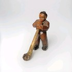 Antique Miniature Hand Carved Wooden Man Blowing Swiss Horn  1 1 2   
