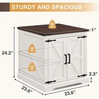 Farmhouse End Table With Charging Station 24  Barn Door Antique White
