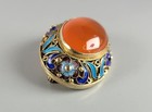 Chinese Brooch Gilt Silver Filigree Enamel Carnelian Pin Vintage