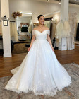 Plus Size Wedding Dress With Off The Shoulder V Neck  Lace Applique Bridal Gown