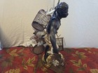 Vintage Petite Choses Birdcage Seller Statue 14  Black Americana Bronze Figure