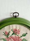 Vtg Crosstitch Floral Wall Hanging Art In Green Oval Frame     to Love   Be Loved   