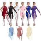 Kids Girls Lyrical Dance Dress Long Sleeve Figure Skating Leotard Dress Jazz
