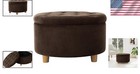 Chic Button Tufted Velvet Ottoman With Honey Oak Legs - Stylish Storage Solution