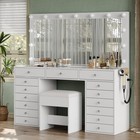 Makeup Vanity Desk With Lighted Mirror Charging Station 15 Drawers Glass Top