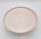 Vtg Jeannette Shell Pink Milk Glass Pedestal Cake Stand Plate Beaded Edge 10 