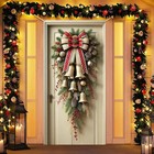 Christmas Door Cover 71x35 Inch Red Bow Golden Bells Holiday Porch Decor