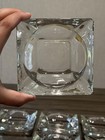 Set Of 6 Mcm Vintage Clear Thick Glass Square Cigar Cigarette Ashtrays 4 5   