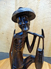 Carved Resin Simulated Mahagony Hand Carved Asian Man 8  Tall