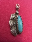 Navajo Sterling Silver Turquoise   Leaf Pendant Small   Dainty