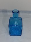 Vintage Hand Blown Glass Medicine Bottle Turquoise Aqua Teal Blue Crinkle