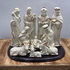 International Bazaar Porcelain Nativity Set 9 Piece Gold Trim With Wood Base