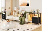 Nightstands Set Of 2 End Tables W  Charging Station   Led Lights Black Night